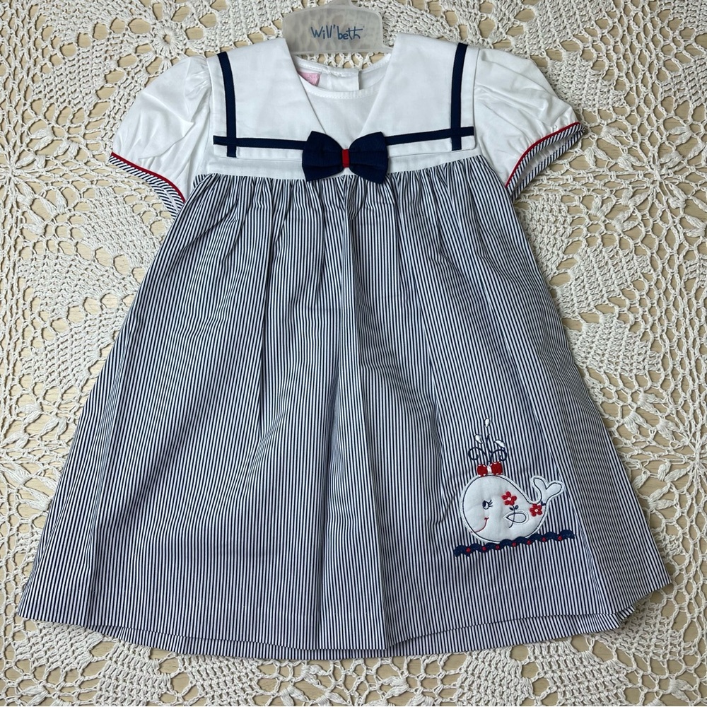 Will'Beth Baby Girl 24 Months Whale Applique Nautical Dress Bloomers Set